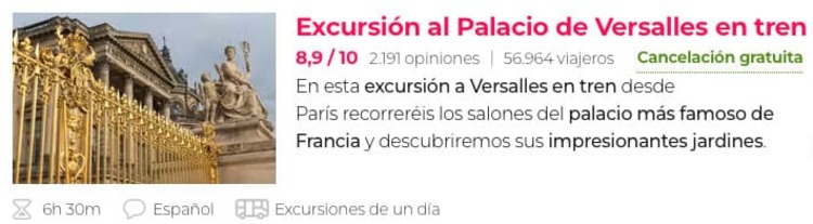 Excursión al palacio de Versalles en tren desde París